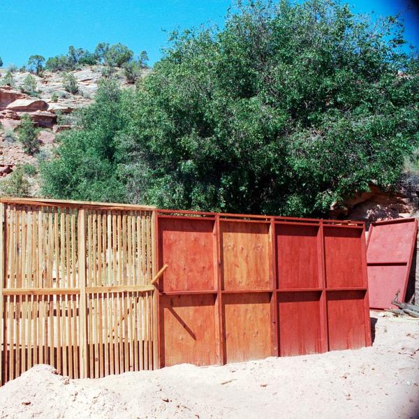 Wooden aviary walls being constructed