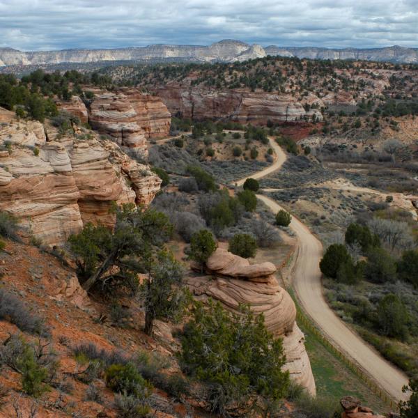 Angel Canyon, view from above with road going through it