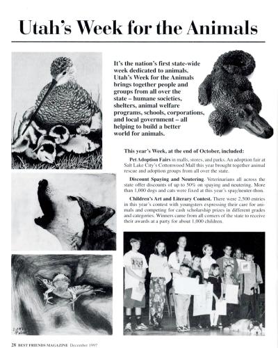 Utah's Week for the Animals Best Friends Magazine Article from December 1997