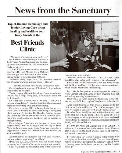 Best Friends Clinic magazine article from September 1995