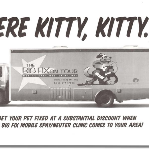 Advertisement for discounted spay/neuter services through No More Homeless Pets in Utah.