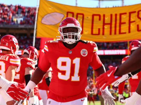Kansas City Chiefs player Derrick Nnadi in his football uniform at a game