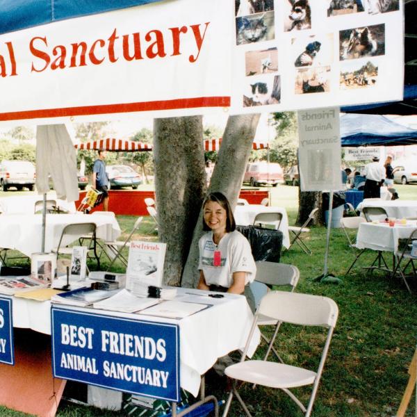 Volunteers table at a Los Angeles Equestrian Center Benefit to support the Sanctuary, 1996.