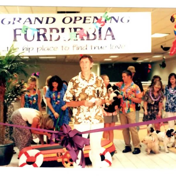 Co-founder Gregory Castle prepares to cut the ribbon to celebrate the grand opening of Furburbia at Cottonwood Mall in Salt Lake City.