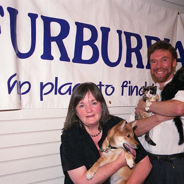 Co-founders Faith Maloney and Michael Mountain pose with animals at Furburbia.