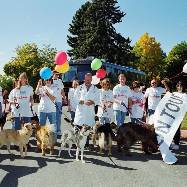 Staff and volunteers celebrate the launch of The Big Fix on Tour for Utah’s Week for the Animals, 1998.