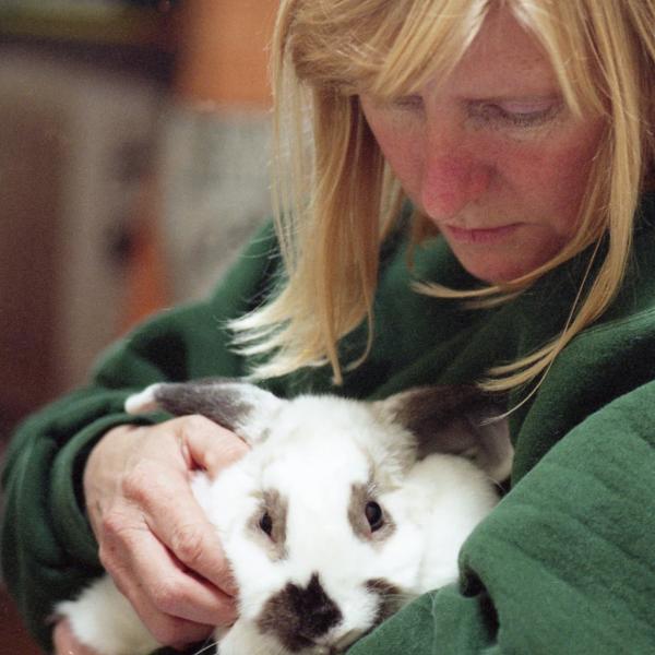 Co-founder Chandra Forsythe checks out a new rescue.