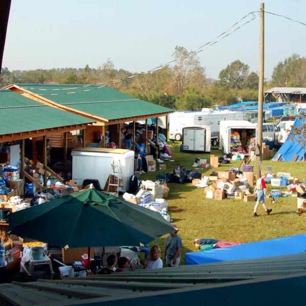 A makeshift camp was created at a small Sanctuary in Tylertown, Mississippi, where staff and volunteers constructed runs for rescued animals from New Orleans.