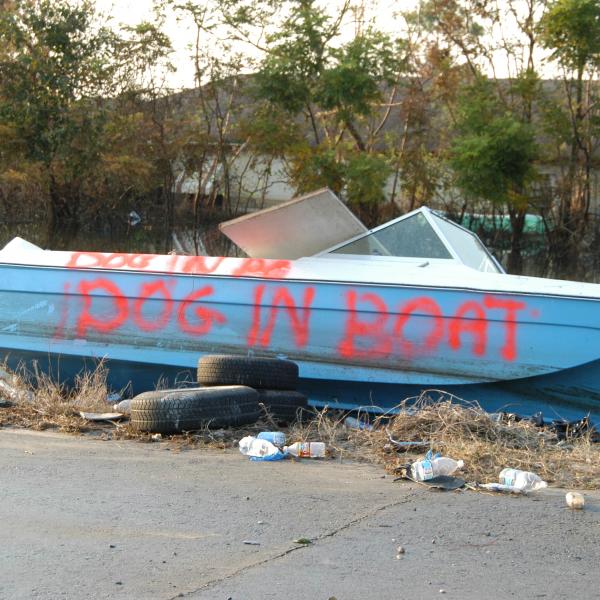 Military personnel informed rescuers of a dog in this boat