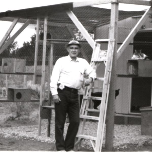 Co-founder John Fripp at an early Cat World enclosure.