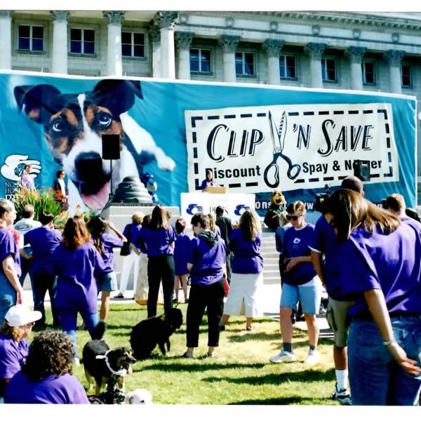 Staff and volunteers celebrate the launch of No More Homeless Pets in Utah, 2000.