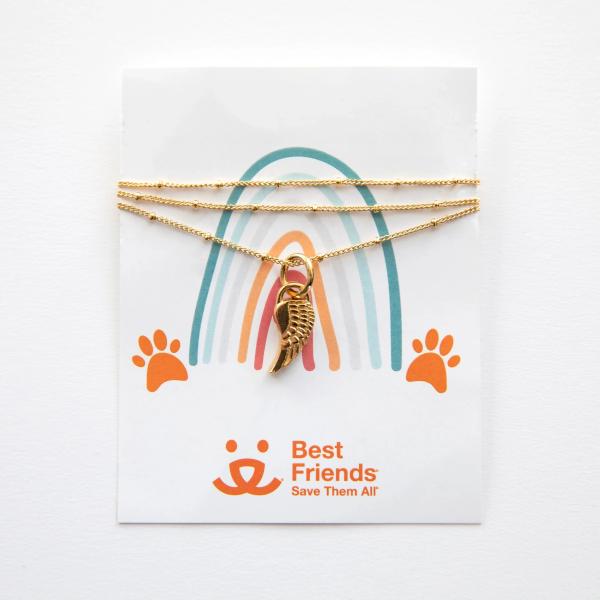 Pet memorial jewelry: Gold wing necklace