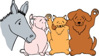 Best Friends original logo of a horse, pig, cat, and dog